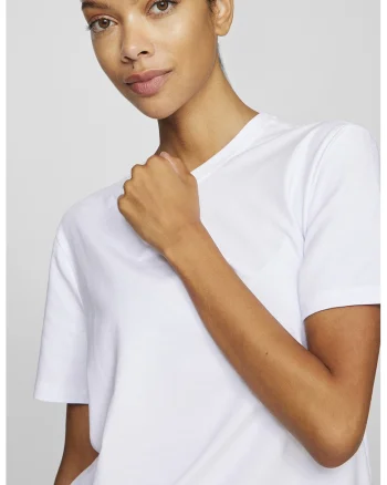 Tricou din amestec de bumbac organic cu decolteu la baza gatului, Alb optic