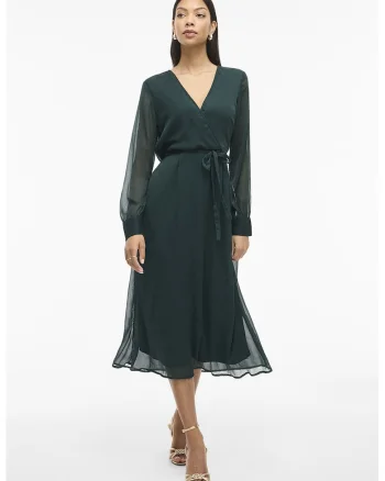 Rochie midi cu decolteu in V, Verde inchis