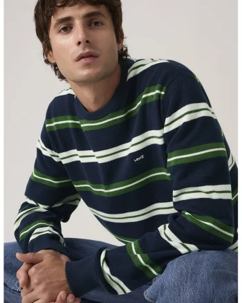 Bluza de trening cu model in dungi si logo discret, Alb/Verde/Bleumarin