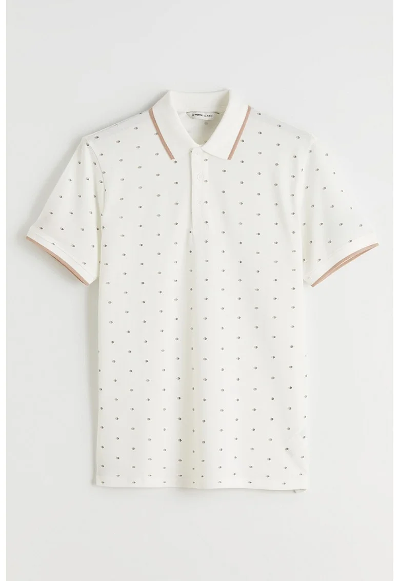 Tricou polo cu model cu buline, Crem