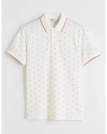Tricou polo cu model cu buline, Crem