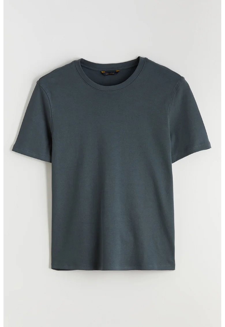 Tricou uni din bumbac cu decolteu rotund, Albastru prafuit