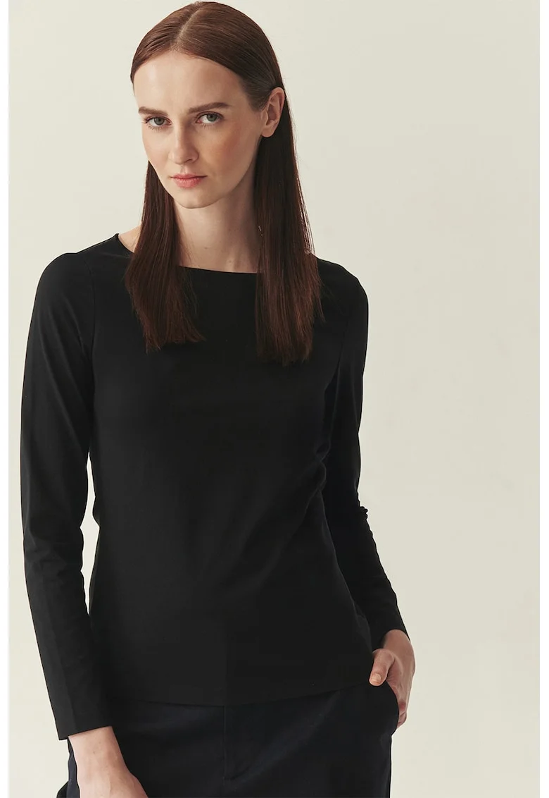 Bluza din amestec de bumbac cu decolteu barcuta, Negru