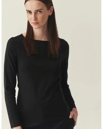Bluza din amestec de bumbac cu decolteu barcuta, Negru