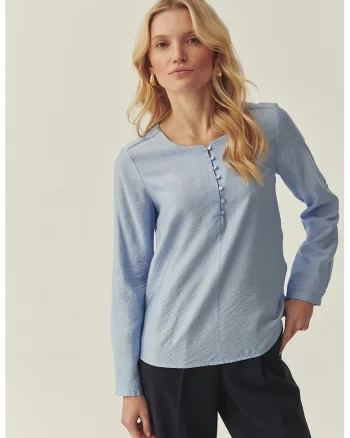 Bluza vaporoasa cu mansete ajustabile, Albastru azur