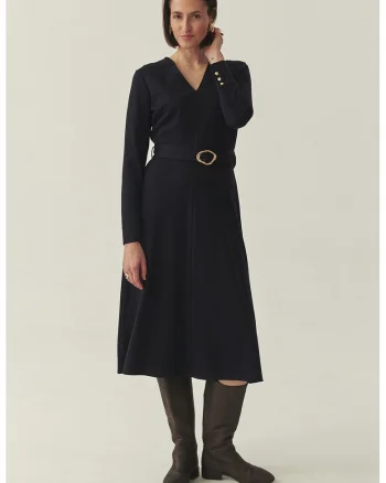 Rochie midi cu decolteu in V, Albastru ultramarin