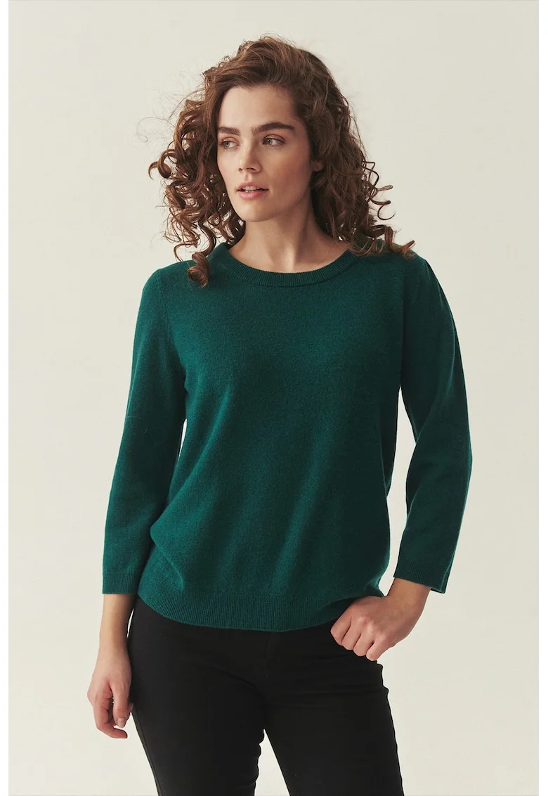 Pulover din lana cu decolteu rotund, Verde englez