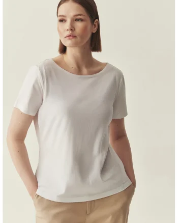 Tricou din amestec de bumbac cu decolteu rotund, Alb