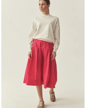 Fusta midi evazata cu model uni, Fucsia