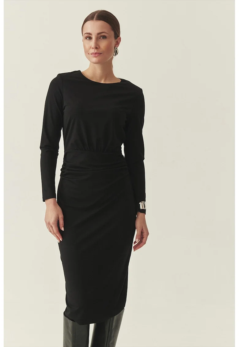 Fusta midi cambrata cu model unin, Negru