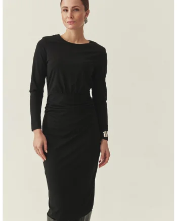 Fusta midi cambrata cu model unin, Negru