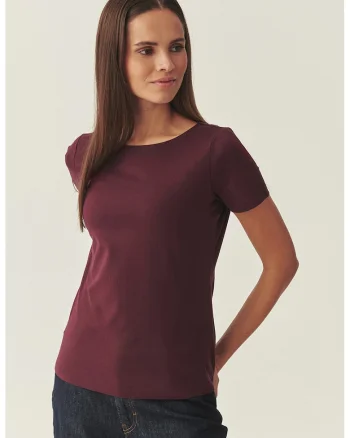 Tricou slim fit cu decolteu rotund, Violet tyrian