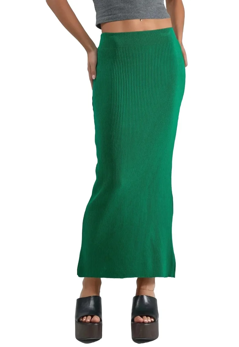 Fusta,  Talie inalta, Verde, Tricot,