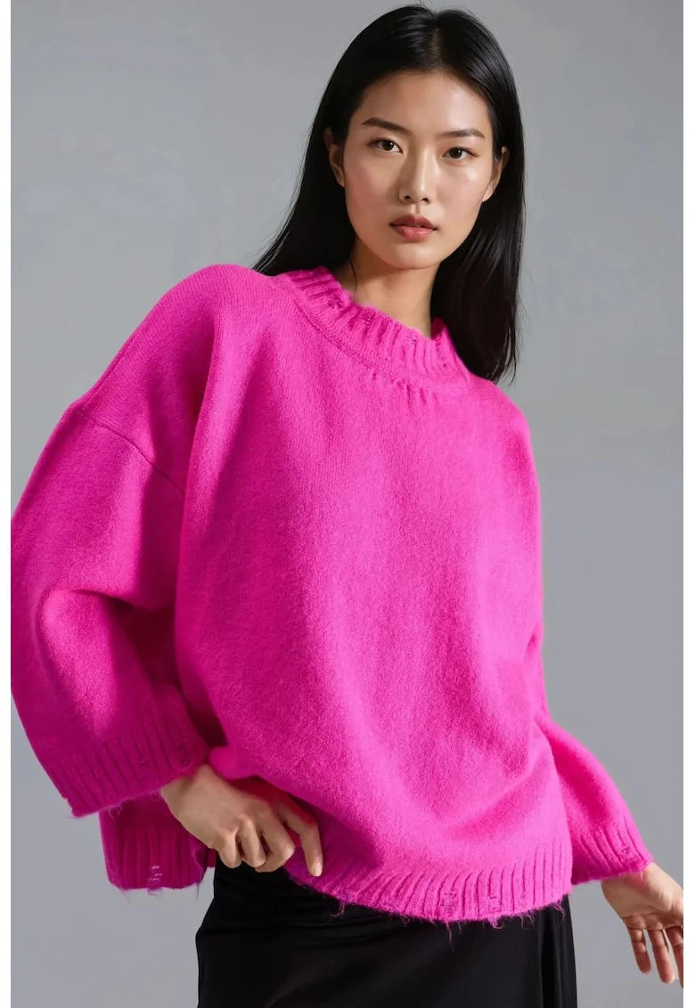 Pulover dama,  supradimensionat, roz magenta, tricot, One Size