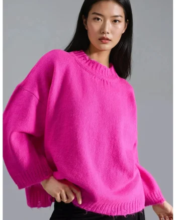 Pulover dama,  supradimensionat, roz magenta, tricot, One Size