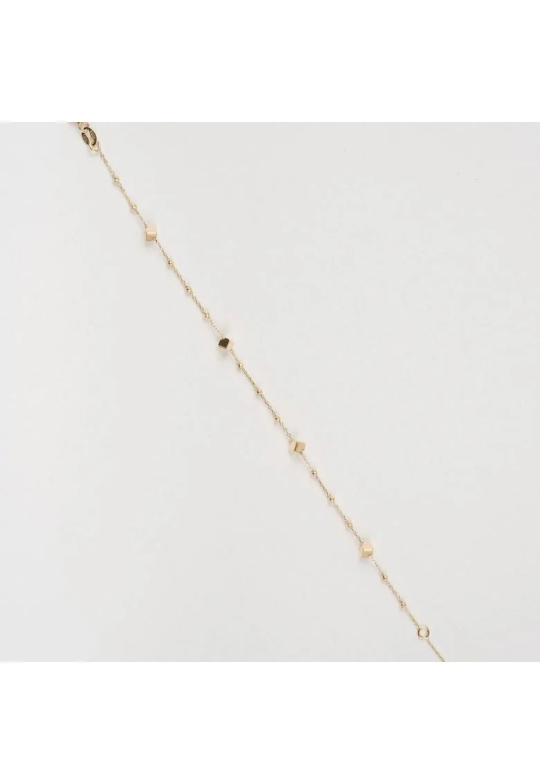 Bratara din Aur Galben de 18 k cu Bile Diamantate, Cuburi si Lant Diamantat, Ajustabila,  1.37g