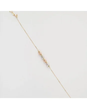 Bratara din Aur Galben, Alb, Roz de 18 k cu Bile Diamantate Lant Diamantat, Ajustabila,  1.50g