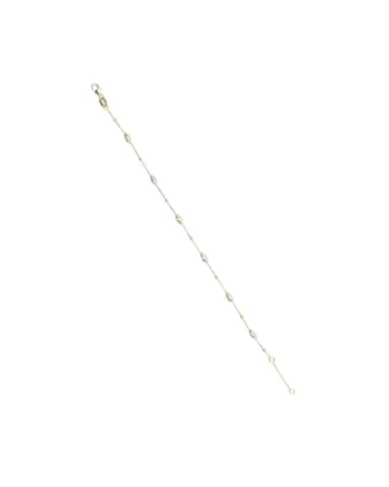 Bratara din Aur Galben, Alb de 18 k cu Bile Ovale Diamantate si Lant Diamantat, Ajustabila,  1.54g