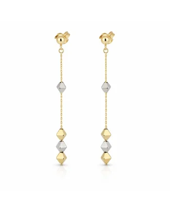 Cercei din Aur Galben de 18K cu Lant Diamantat si Romburi Multicolore Albe, Galbene,