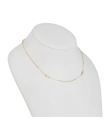 Colier Rozariu din Aur Alb de 18 k cu Lant Diamantat si Bile,  2.27g