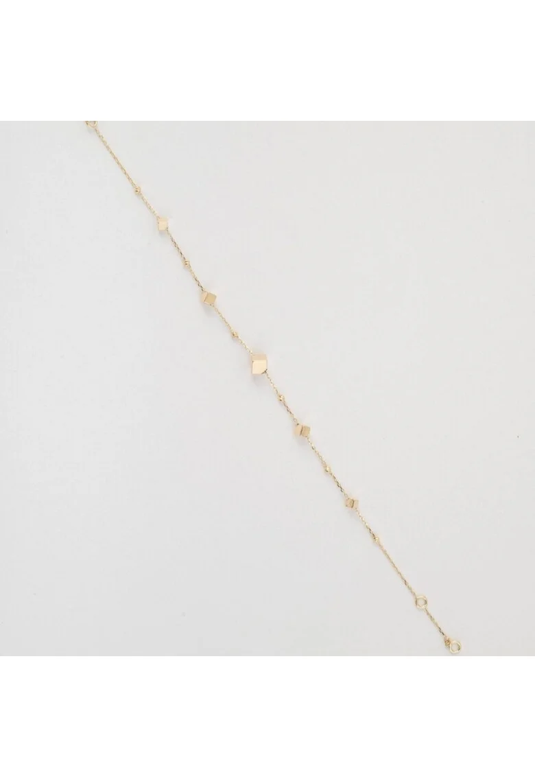 Bratara din Aur Galben de 18 k cu Bile Diamantate, Cuburi si Lant Diamantat, Ajustabila,  1.34g