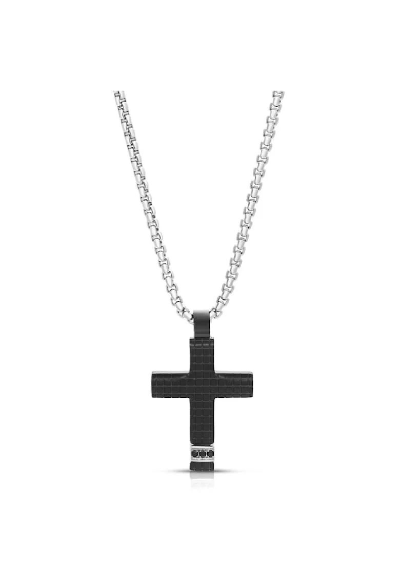 Lant Cruce pentru Barbati din Otel Inoxidabil Placat cu Ruteniu si Pietre Cubic Zirconia,