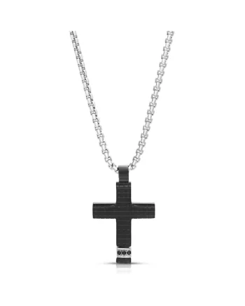 Lant Cruce pentru Barbati din Otel Inoxidabil Placat cu Ruteniu si Pietre Cubic Zirconia,