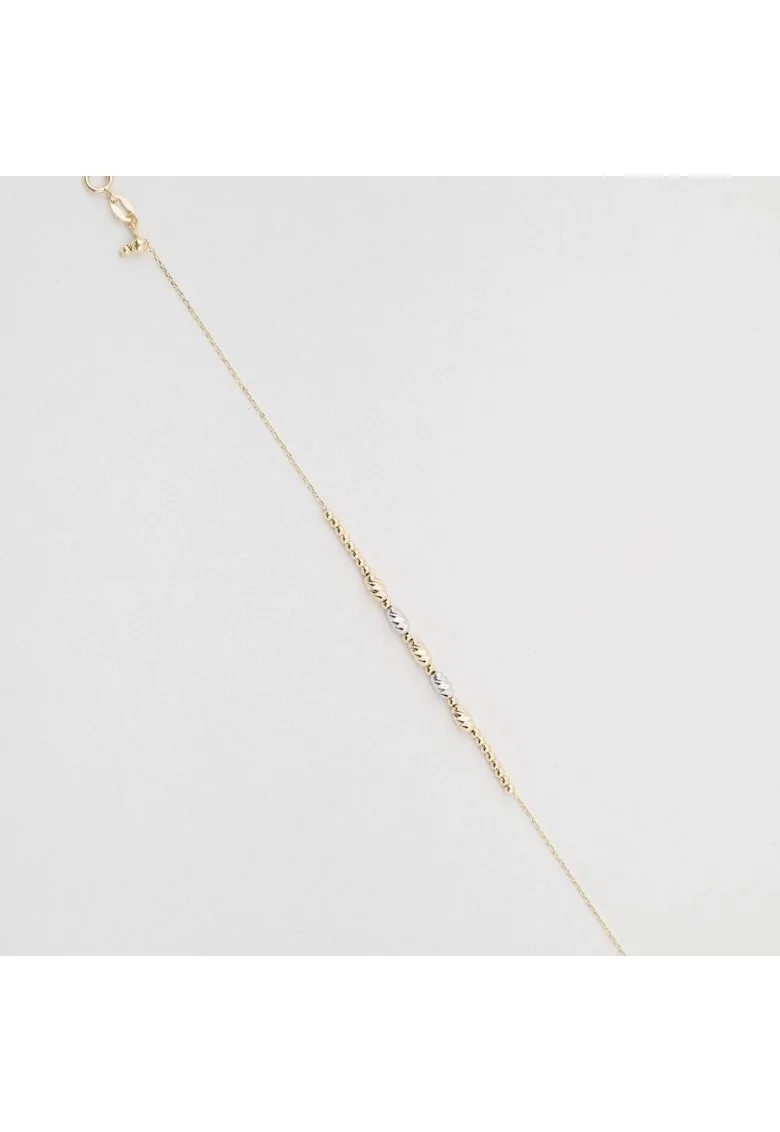 Bratara din Aur Galben, Alb, de 18 k cu Bile Ovale Diamantate si Lant Diamantat,  1.47g