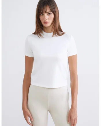 Tricou uni cu decolteu la baza gatului, Alb murdar/Transparent