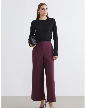Pantaloni ampli cu talie elastica, Visiniu