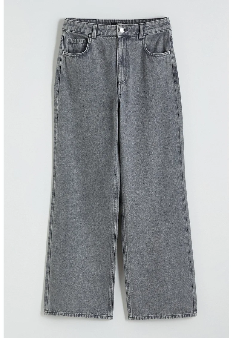 Pantaloni ampli cu talie inalta, Gri inchis melange