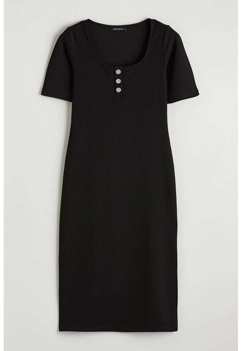 Rochie cambrata cu slit lateral, Negru
