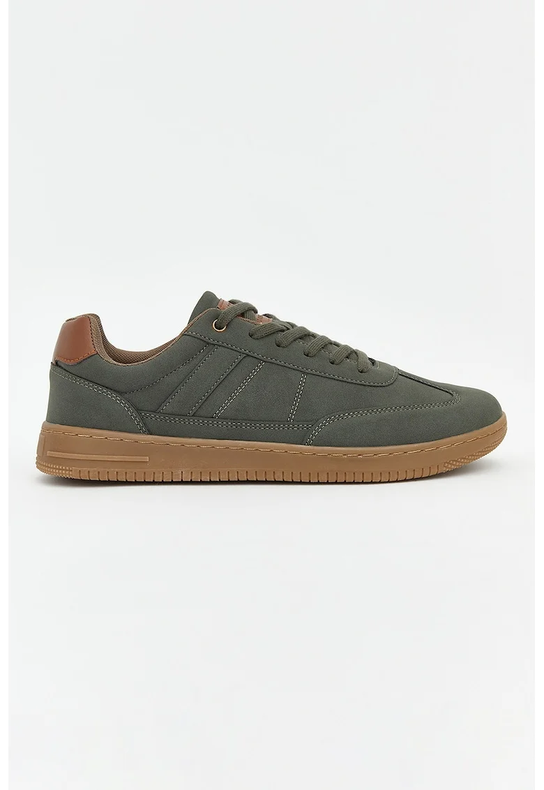 Pantofi sport low-cut de piele intoarsa sintetica, Kaki