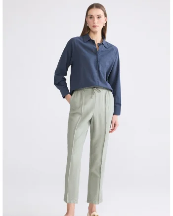 Pantaloni regular fit cu snur, Verde pal