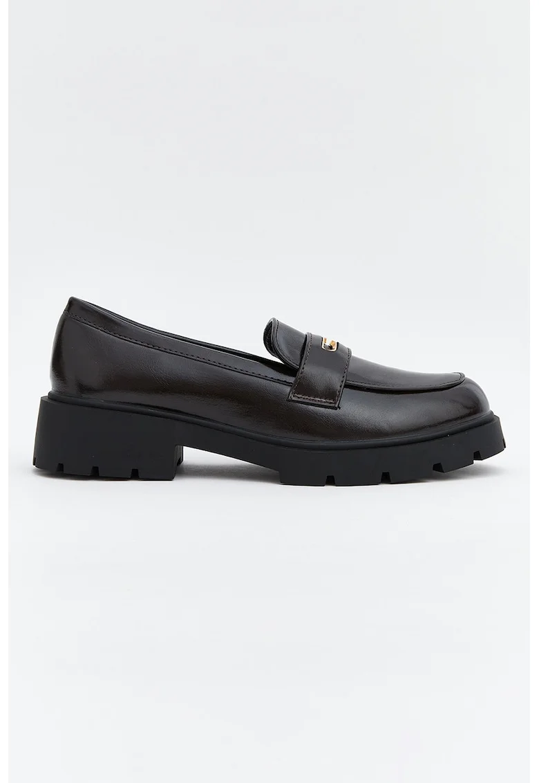 Pantofi loafer masivi de piele ecologica, Maro inchis