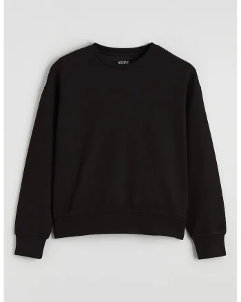 Bluza de trening cu decolteu la baza gatului si model uni, Negru