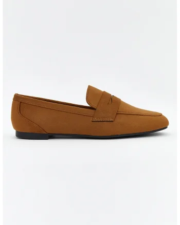 Pantofi loafer uni de piele intoarsa ecologica, Maro scortisoara