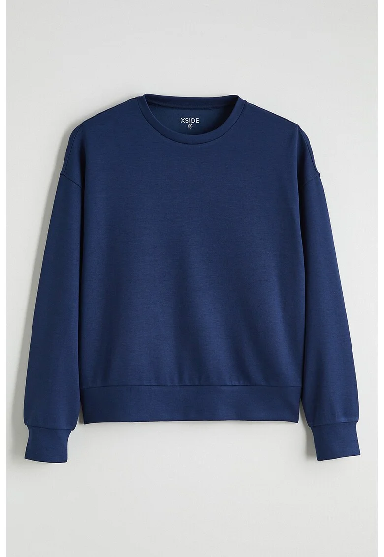 Bluza de trening cu decolteu la baza gatului si model uni, Bleumarin