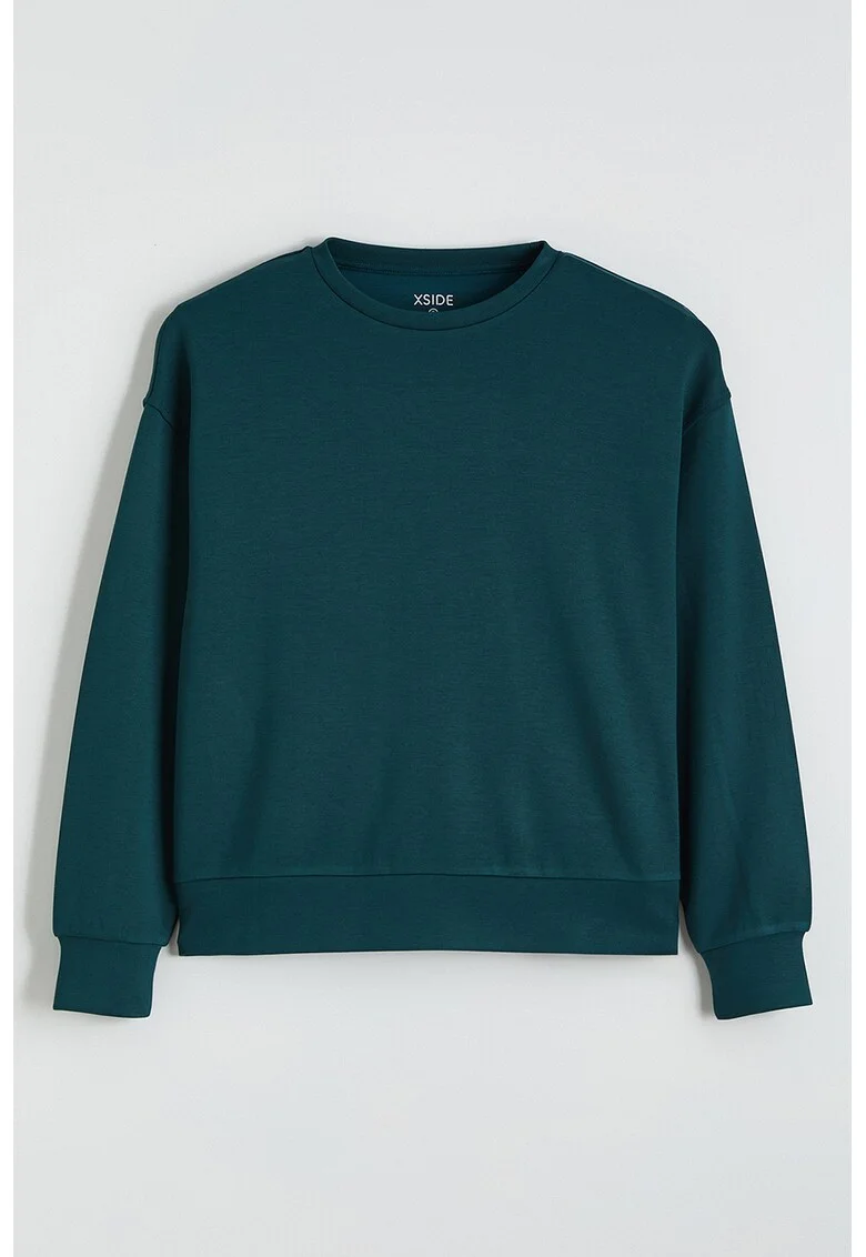Bluza de trening cu decolteu la baza gatului si model uni, Verde englez