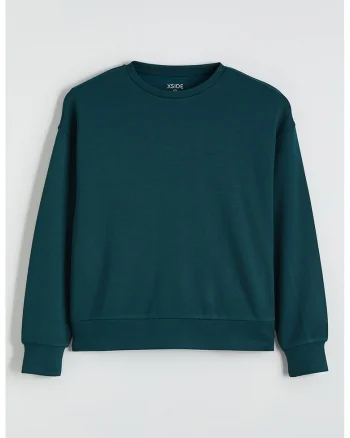 Bluza de trening cu decolteu la baza gatului si model uni, Verde englez