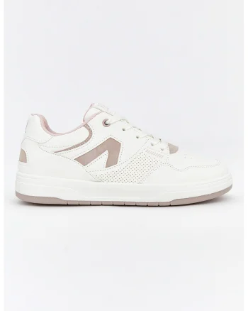 Pantofi sport de piele ecologica, Alb/Roz prafuit