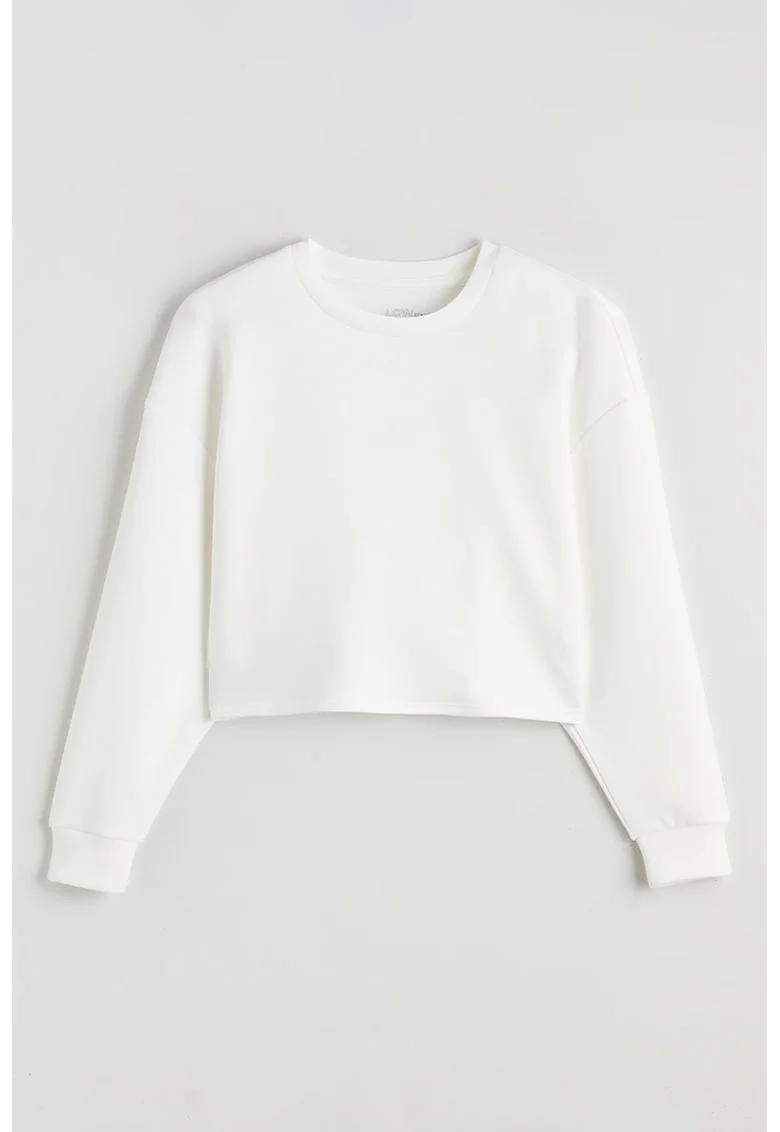 Bluza de trening crop din amestec de modal, Alb