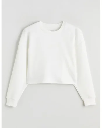 Bluza de trening crop din amestec de modal, Alb
