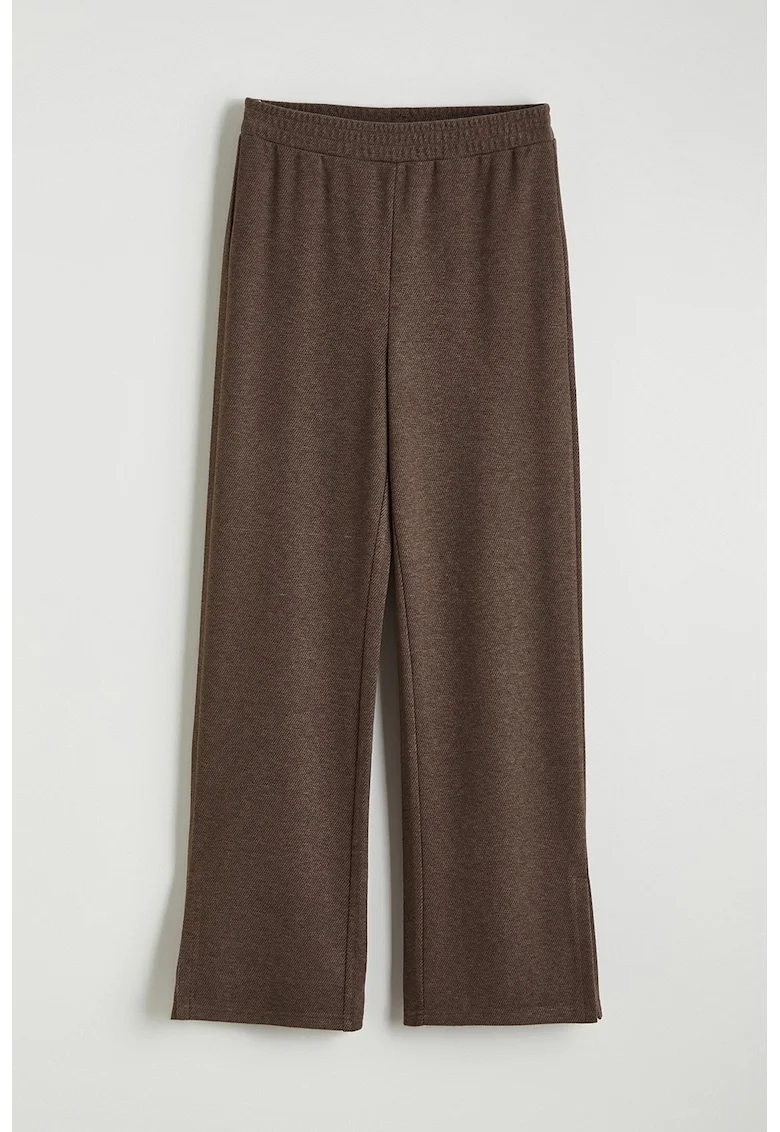 Pantaloni cu talie medie si model uni, Maro melange