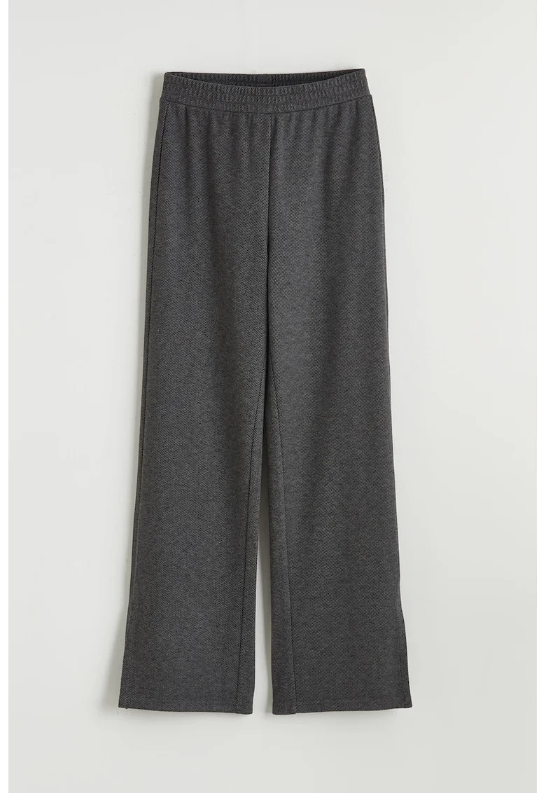 Pantaloni cu talie medie si model uni, Gri inchis melange