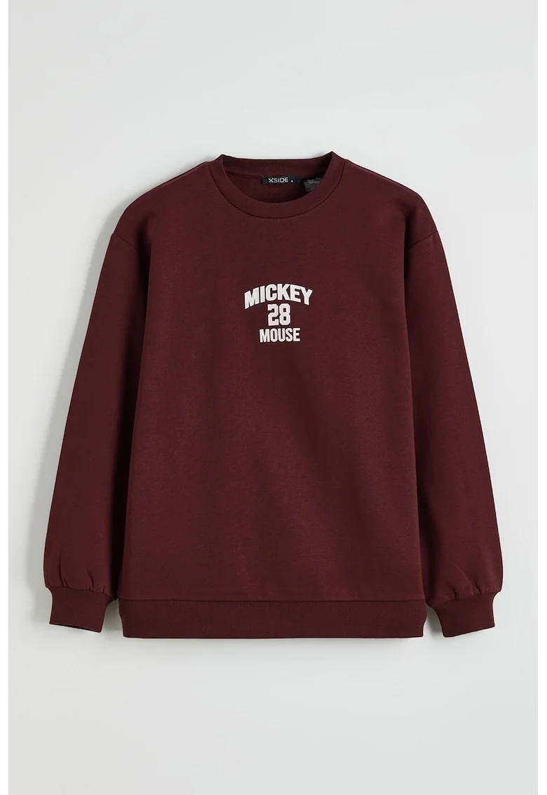 Bluza supradimensionata de trening cu imprimeu Mickey Mouse, Alb/Visiniu