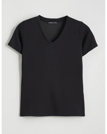 Tricou uni cu decolteu in V, Negru