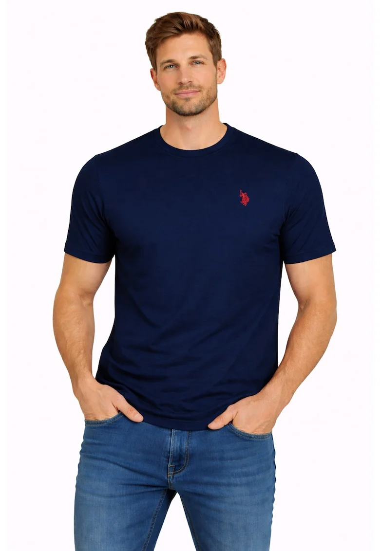 Tricou din bumbac cu decolteu la baza gatului