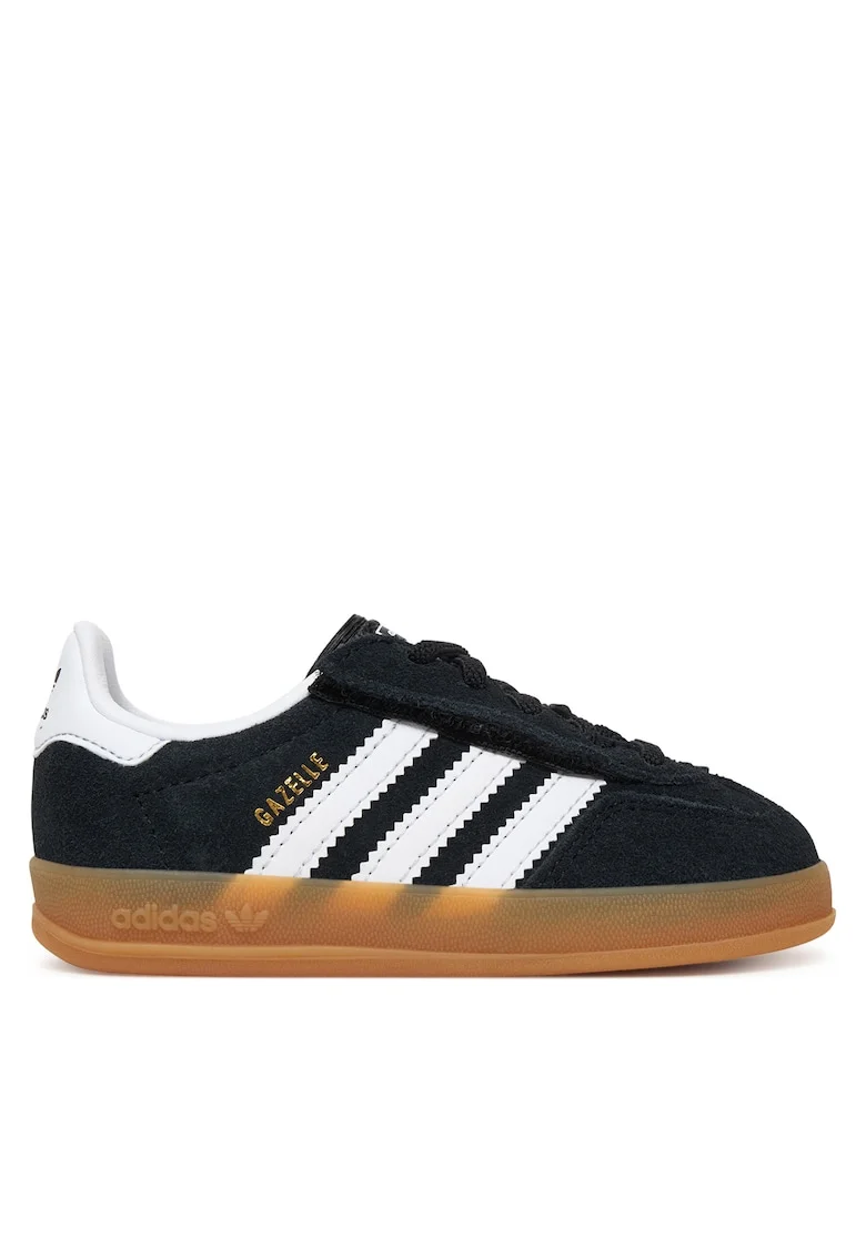 Pantofi sport copii,  Model Gazelle, piele naturala, negru, velcro