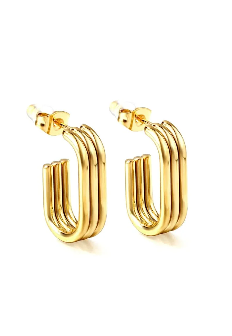 Cercei aurii, din otel inoxidabil, suflati cu aur 18k, forma minimalista, Kamila C2